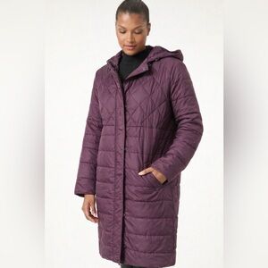 Fabletics Puffer Long Jacket Maroon  XS